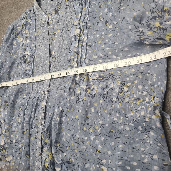 APT 9 Shirt Womens XL Blue Floral Button Front Lace Trim Sheer Blouse Top - Picture 5 of 10